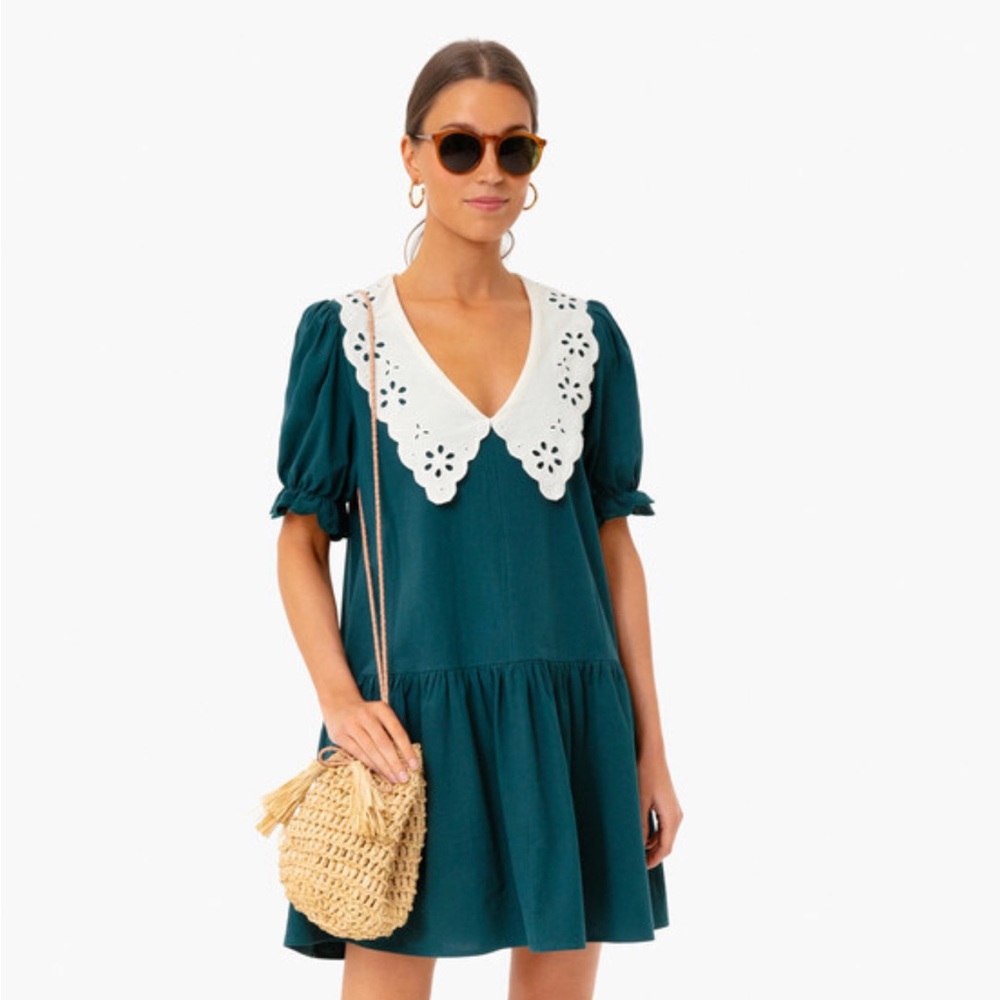 Tuckernuck Teal Mini Dress with White Eyelet Collar